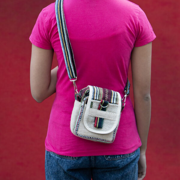 Hemp Camera Adjustable Strap Side Passport Bag, Small Bag, Phone Bag, Travel Bag, Handmade Durable Lightweight Natural Hemp Bag from Nepal