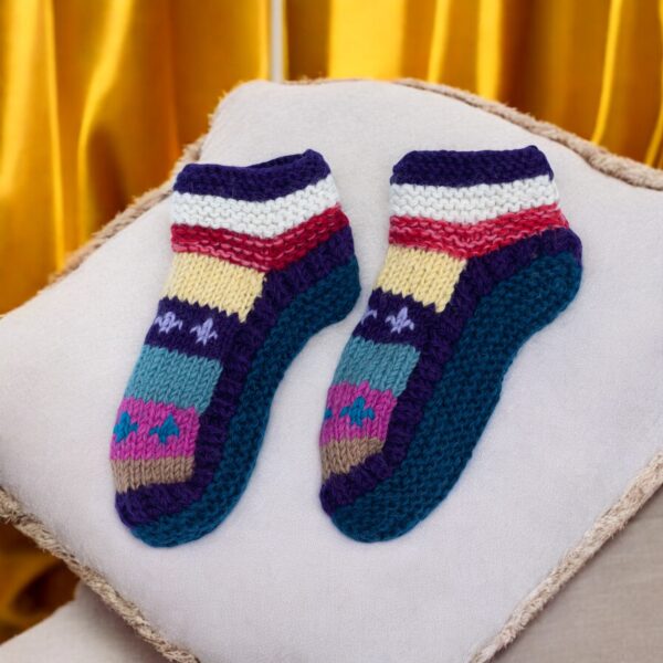 Hand Knit Woolen Socks Slippers, Cozy Handmade Colorful Wool Socks, Unisex Socks Slippers, Indoor Cozy Soft Wool Socks, Cozy Warm Knitted - Image 5