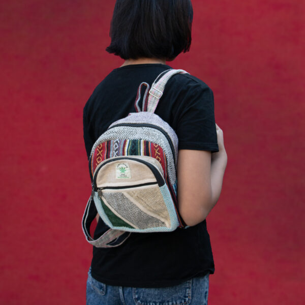 Handmade Small Hemp Backpack – Eco-Friendly, Lightweight, Durable Travel Bag Sustainable Boho Crossbody Shoulder Bag from NAepal 11" x 8" - Image 2
