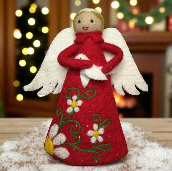 Handmade Felt Angel Christmas Tree Topper: Embroidered Holiday Decor